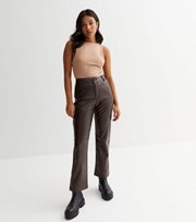 New Look Dark Brown Leather-Look High Waist Western Trousers
